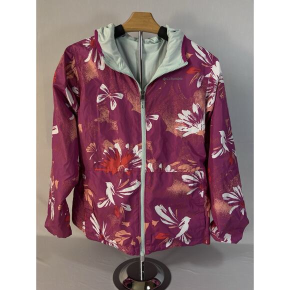 Columbia Other - Columbia Girls Purple Floral Hooded Windbreaker Jacket‎ Full Zip Size L 14/16